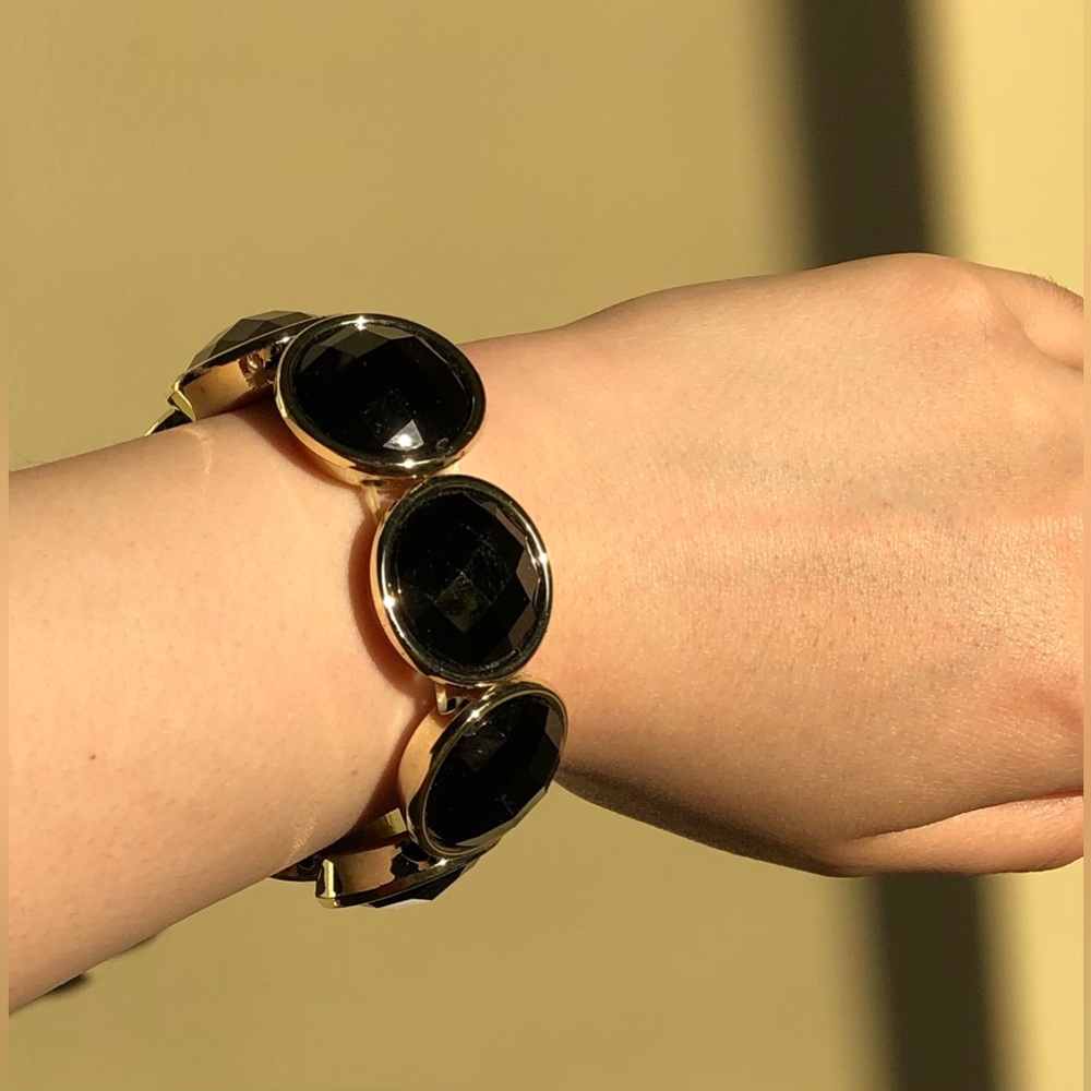 Gold tone stretchy bracelets with black stones